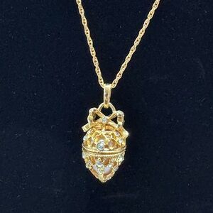 Joan Rivers Gold Secret of the Scroll Faberge Egg Locket Necklace 30 inches